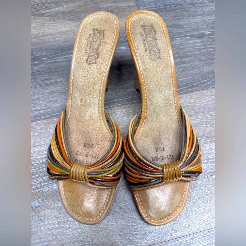 Vintage Multi-Color Leather Wedge Sandals - Women